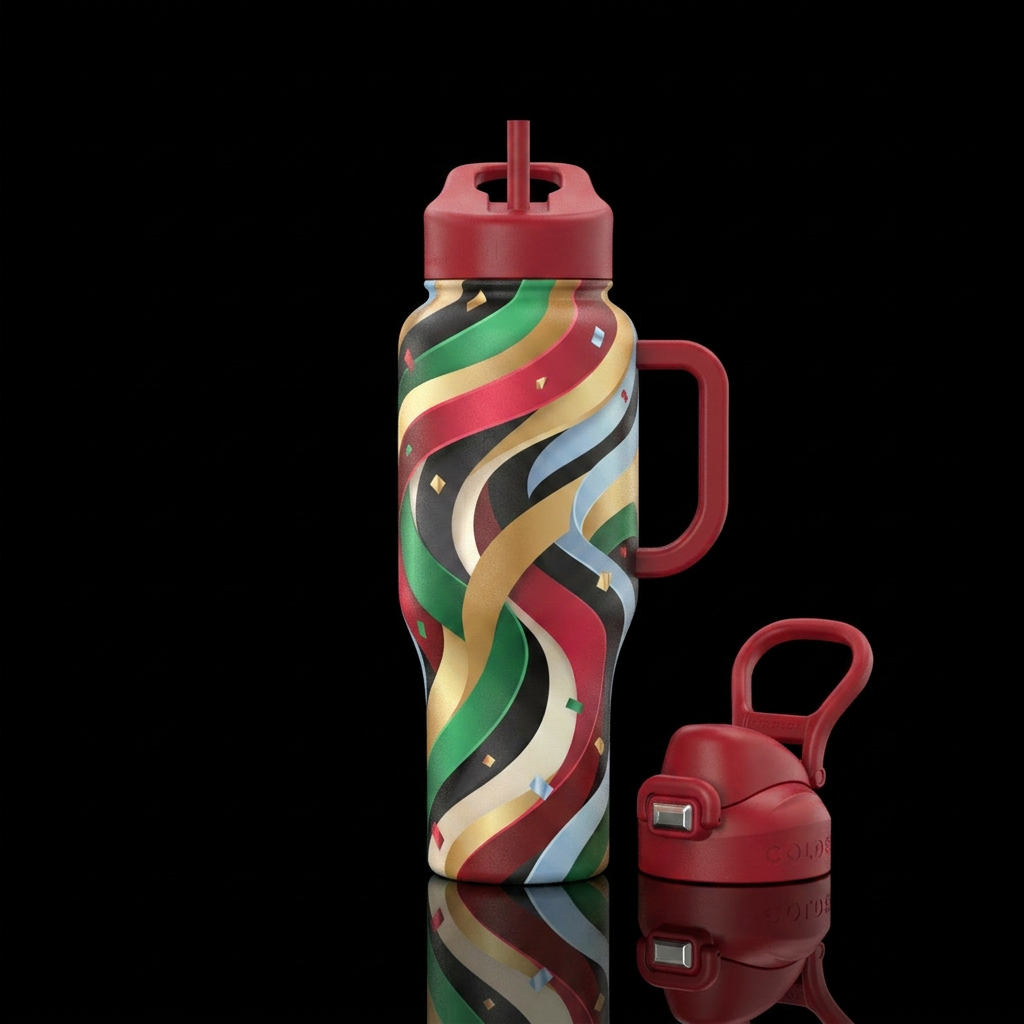 Celebration Streamers water bottle design