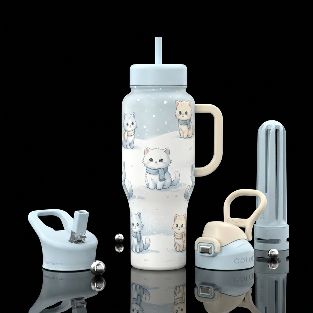 Winter kitty water bottle design