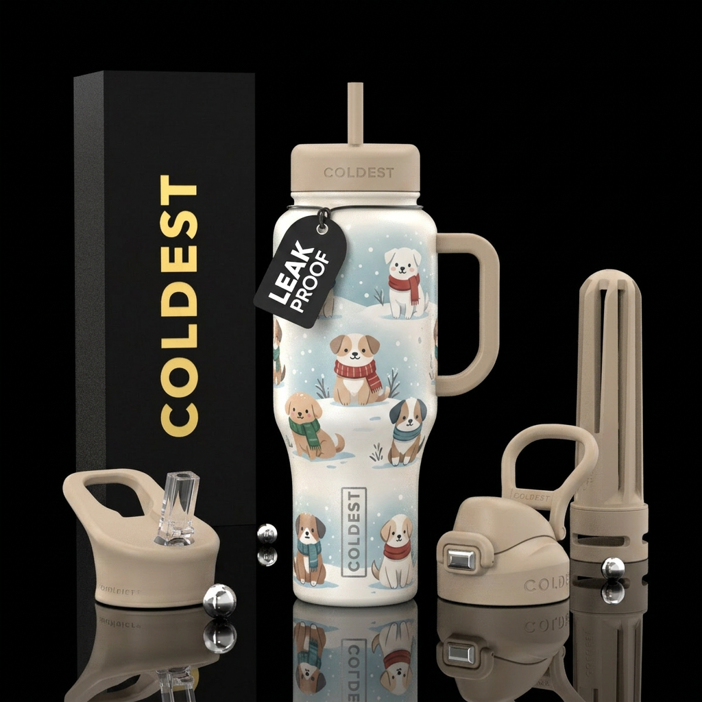 Winter Pups water bottle design