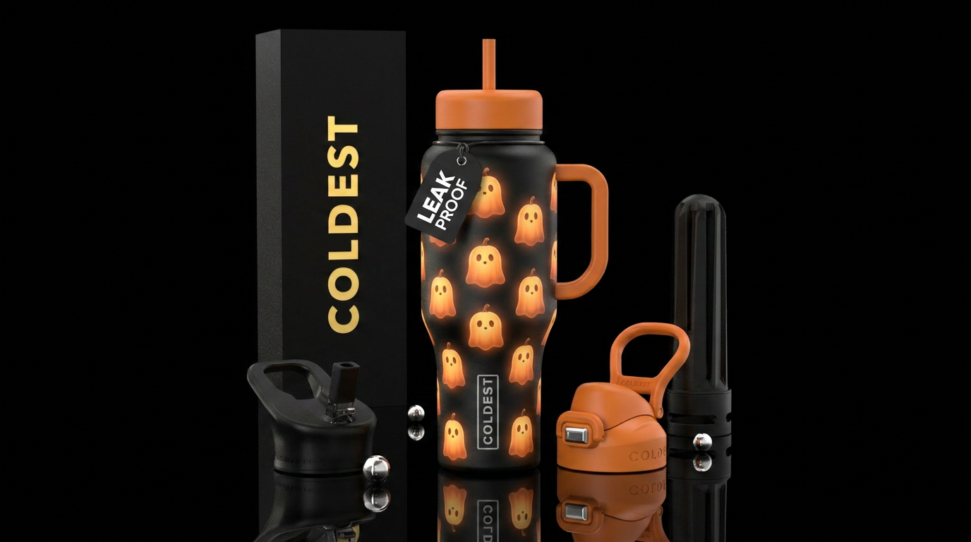 Pumpkin Ghosts Glowie water bottle design
