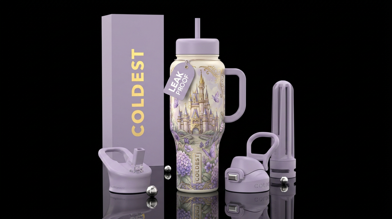 Lavender Castle water bottle design
