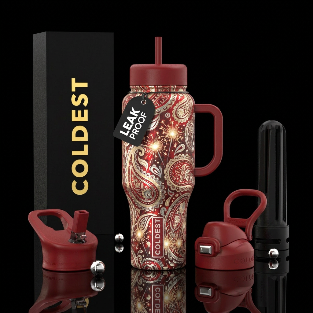 new years celebration paisley water bottle design