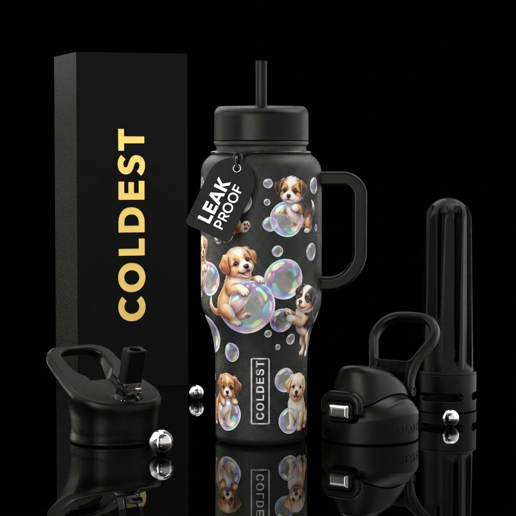 Puppies and bubbles water bottle design