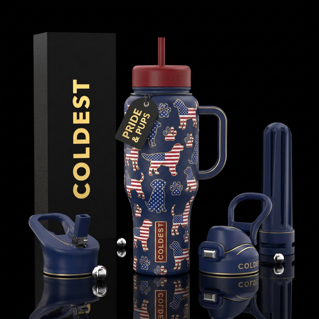patriotic puppies water bottle design