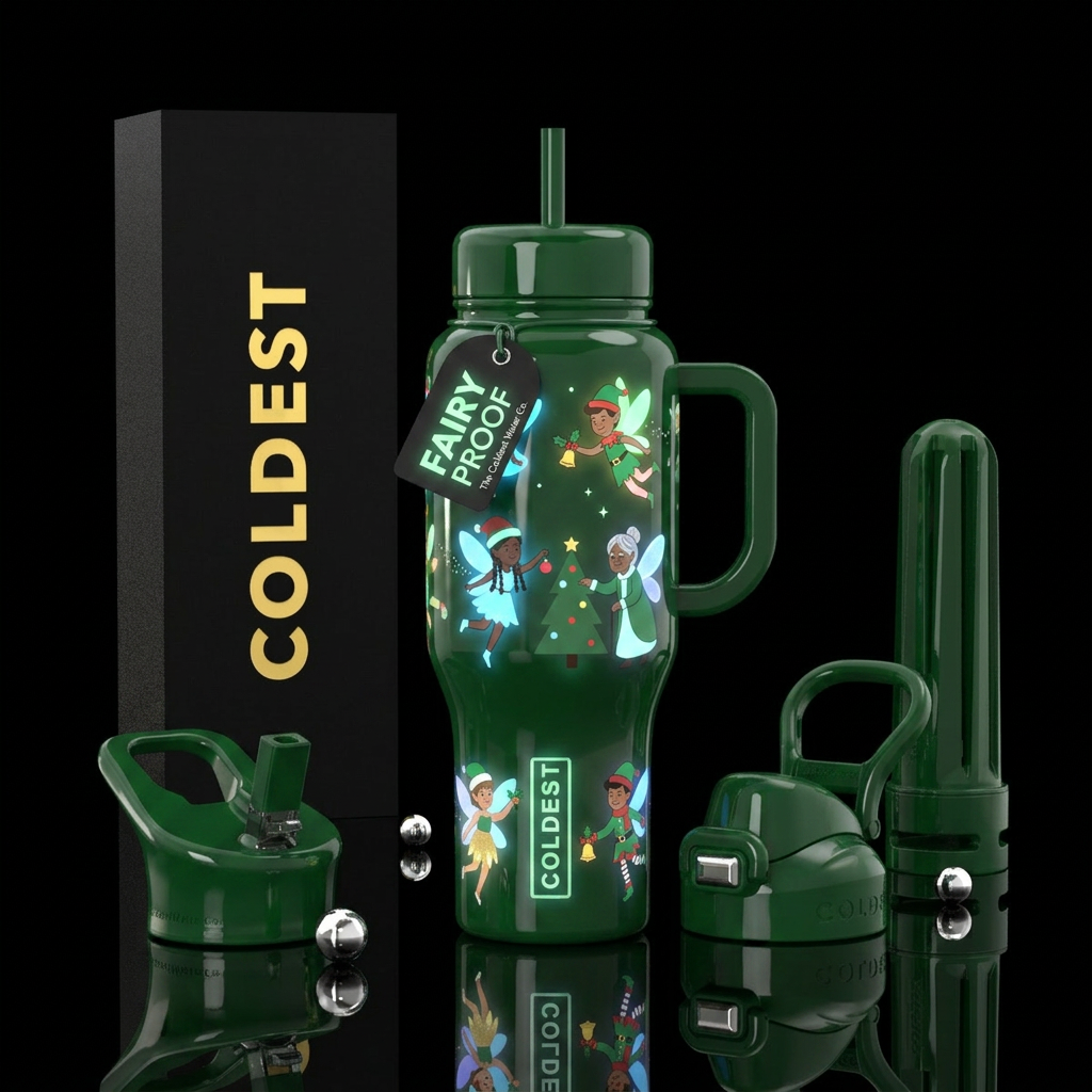 Fae Christmas Glowie water bottle design