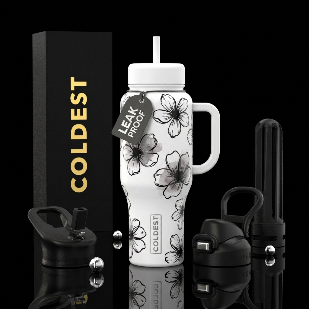 Noir Botanica water bottle design