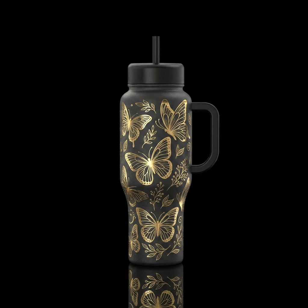 Noir Papillon water bottle design