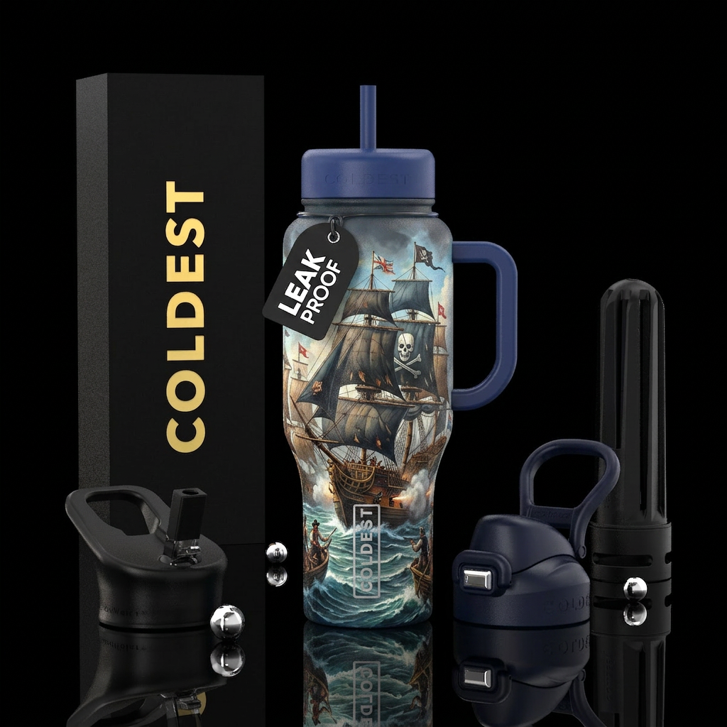 Fighting Pirate Ships water bottle design