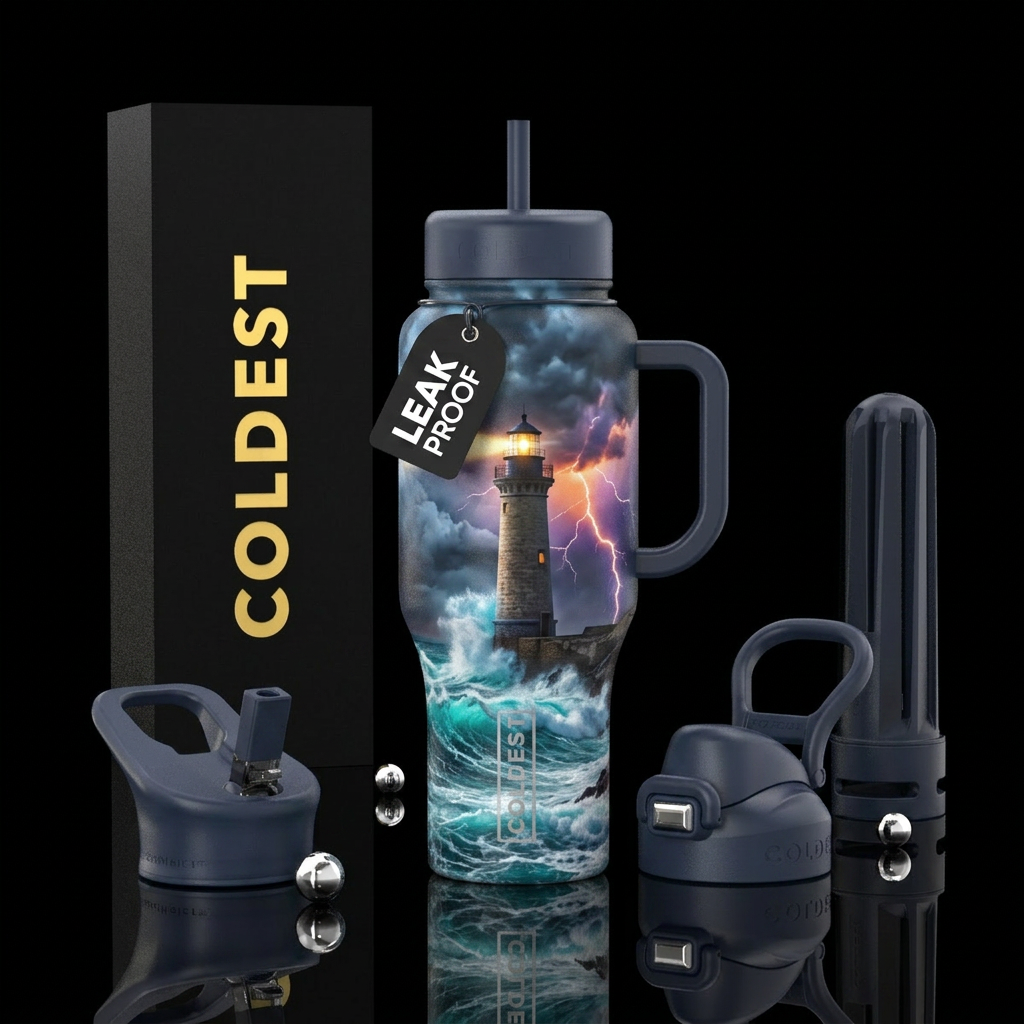 Lighthouse in a Storm water bottle design