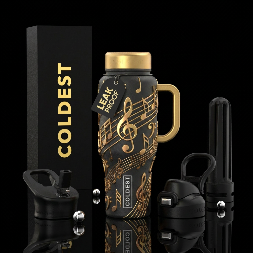 Music notes water bottle design