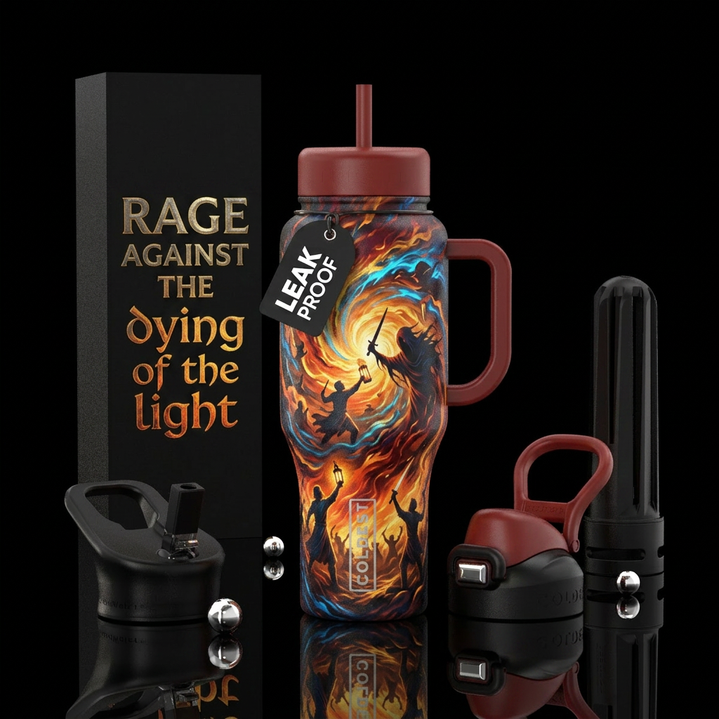 Rage against the dying of the light water bottle design