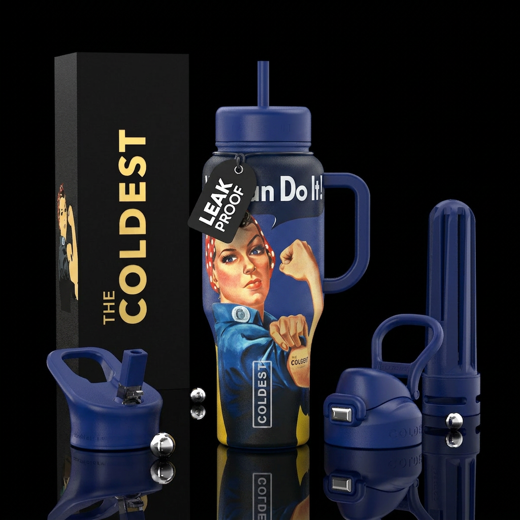 Rosie the Riveter water bottle design