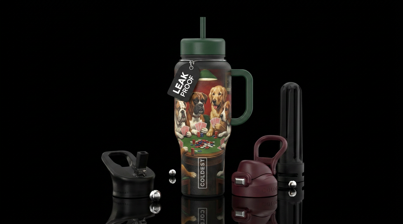 Dogs playing poker water bottle design