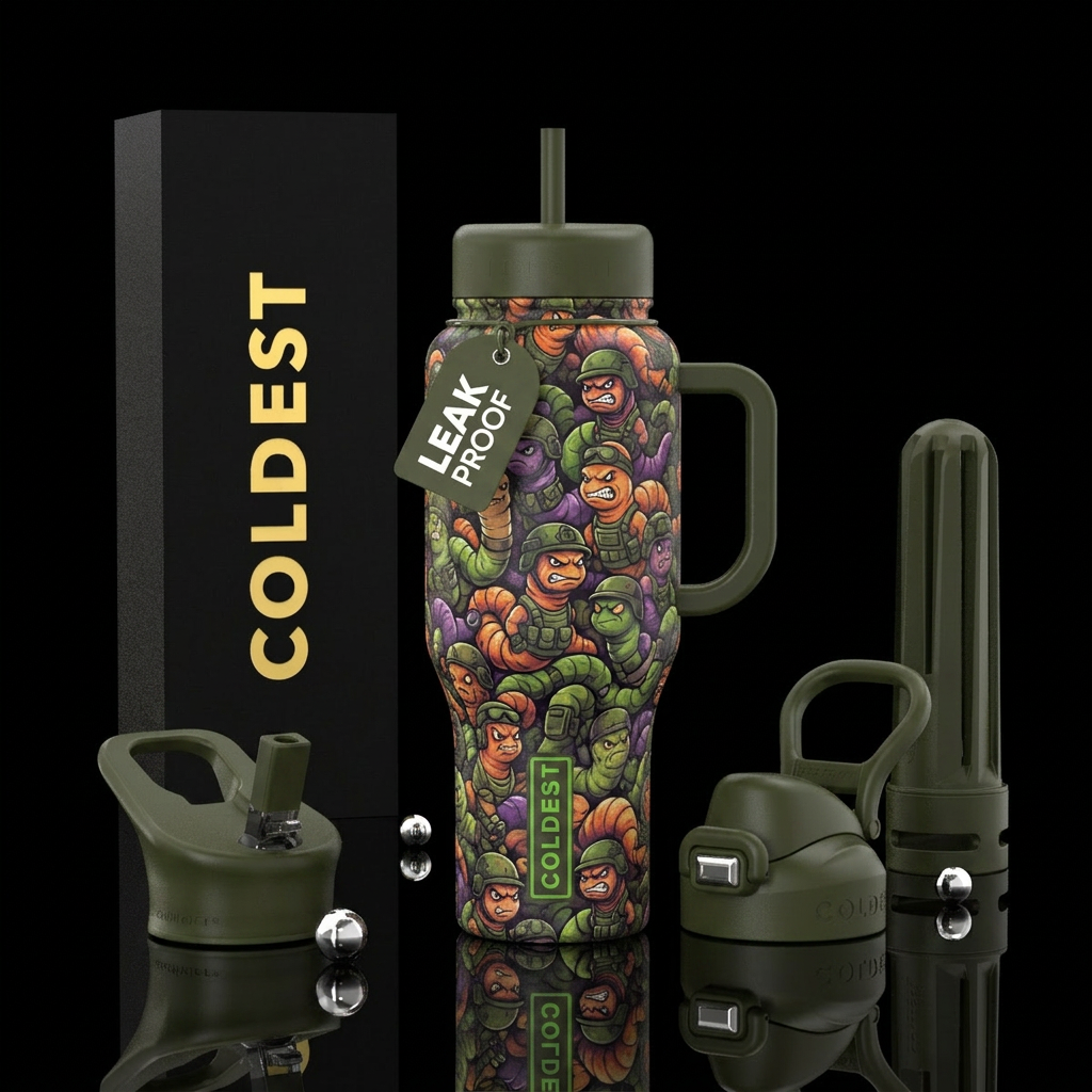 Militant Worms water bottle design