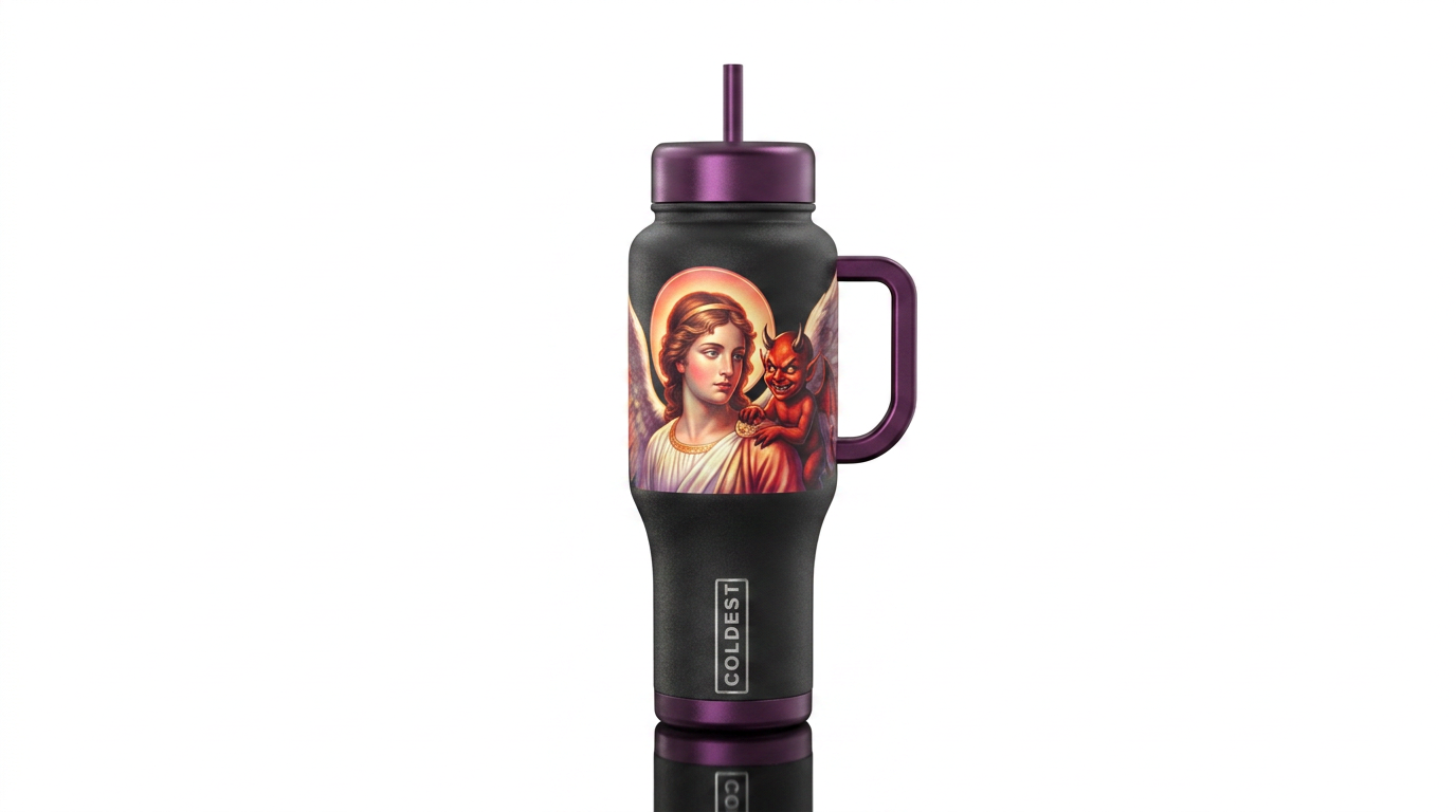 Angela and Demon on my shoulders water bottle design