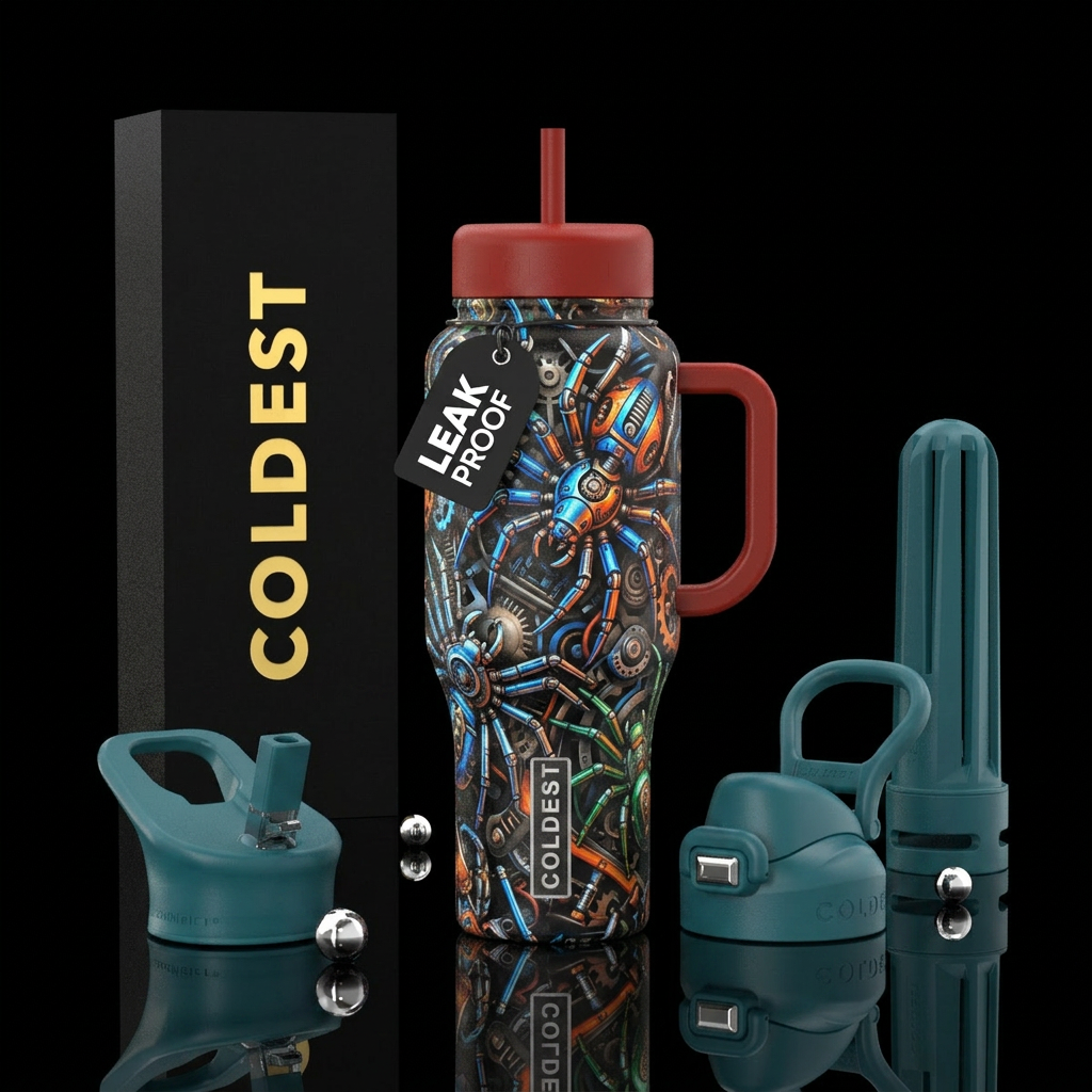 Machine Spiders water bottle design