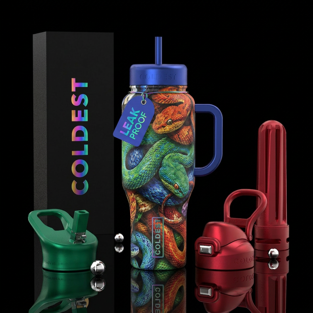 Realistic snakes water bottle design