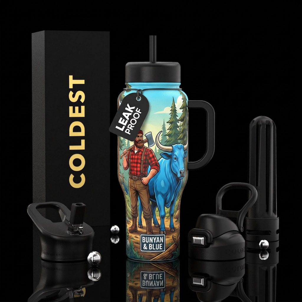 Paul Bunyon and Blue water bottle design
