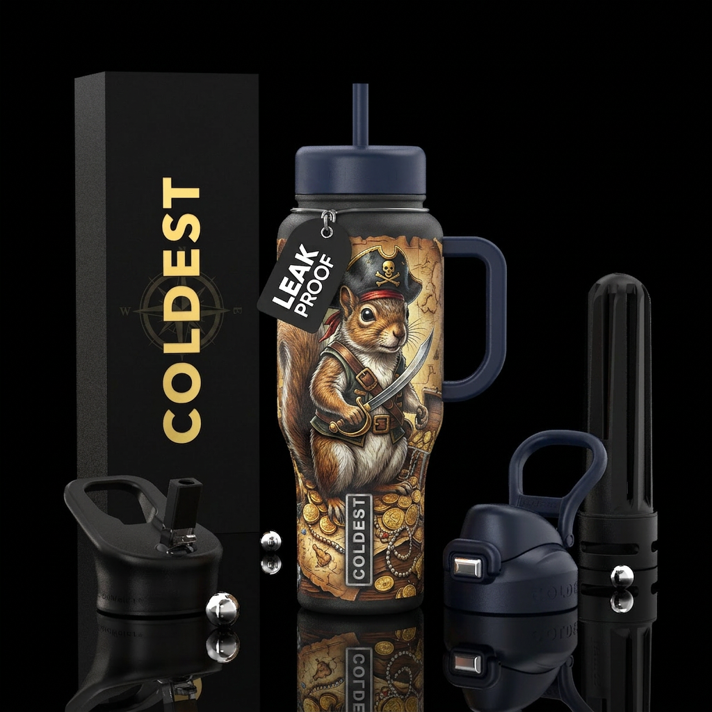 Pirate squirrel water bottle design