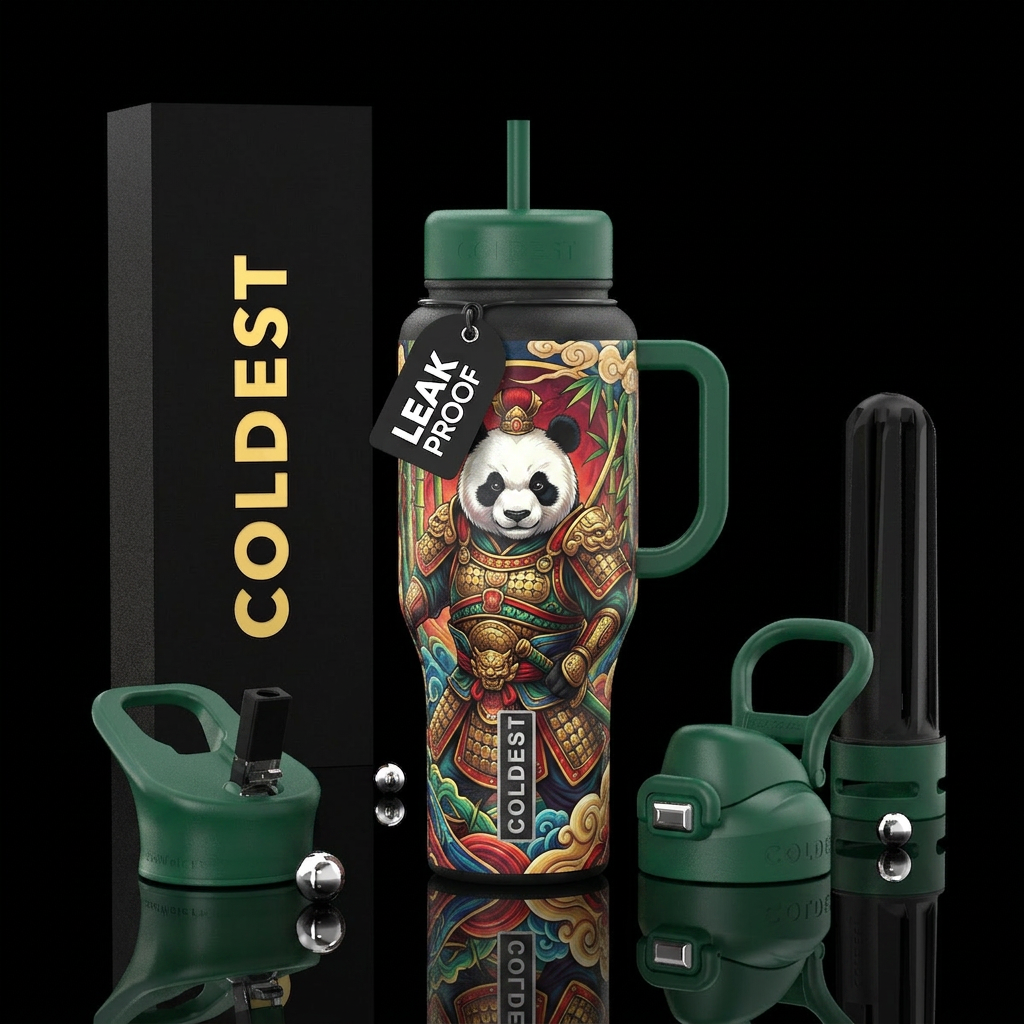 Panda bear warrior water bottle design