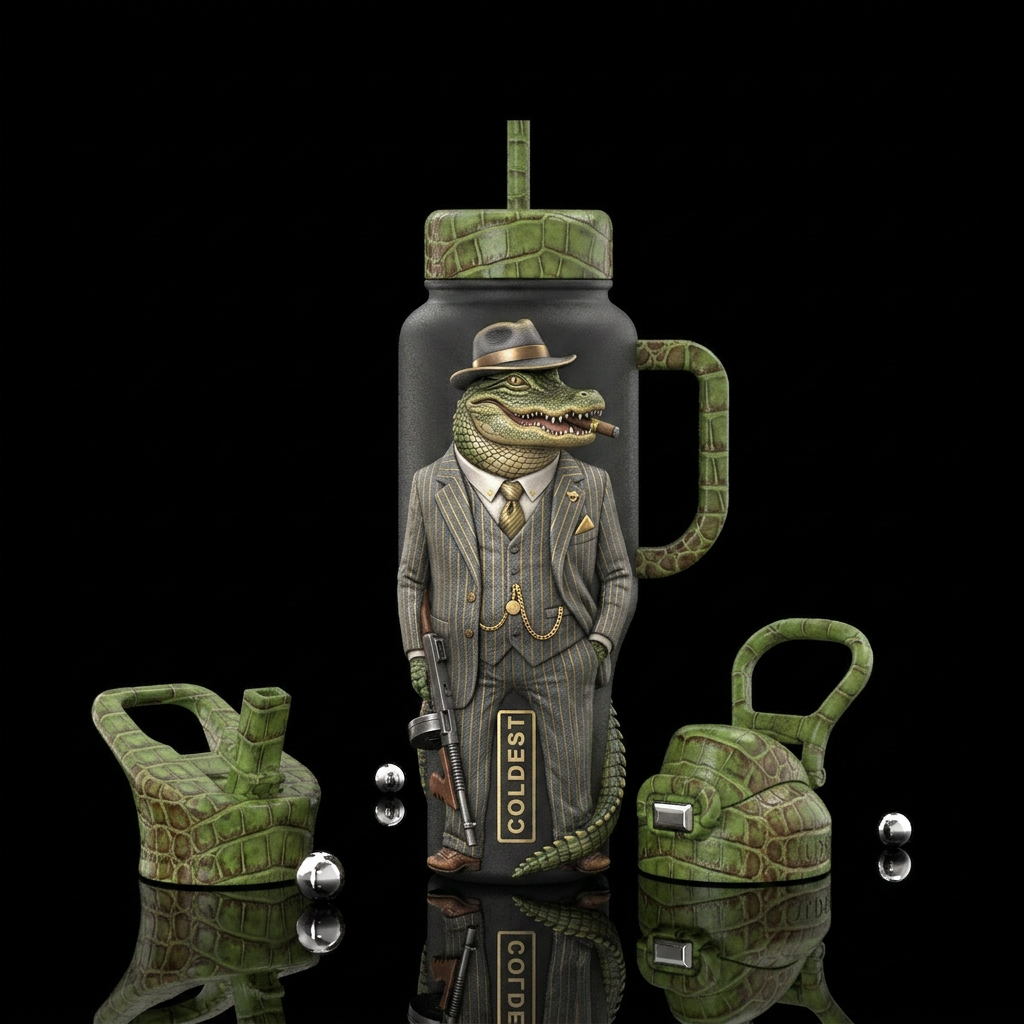Allilgator gangster water bottle design