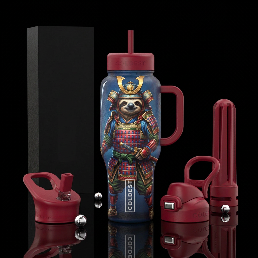 Samurai Sloth water bottle design