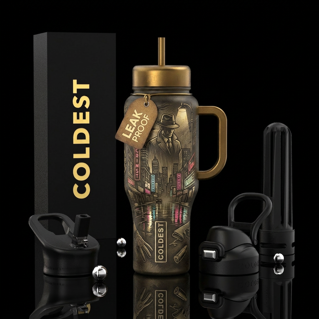 Noir Detective water bottle design