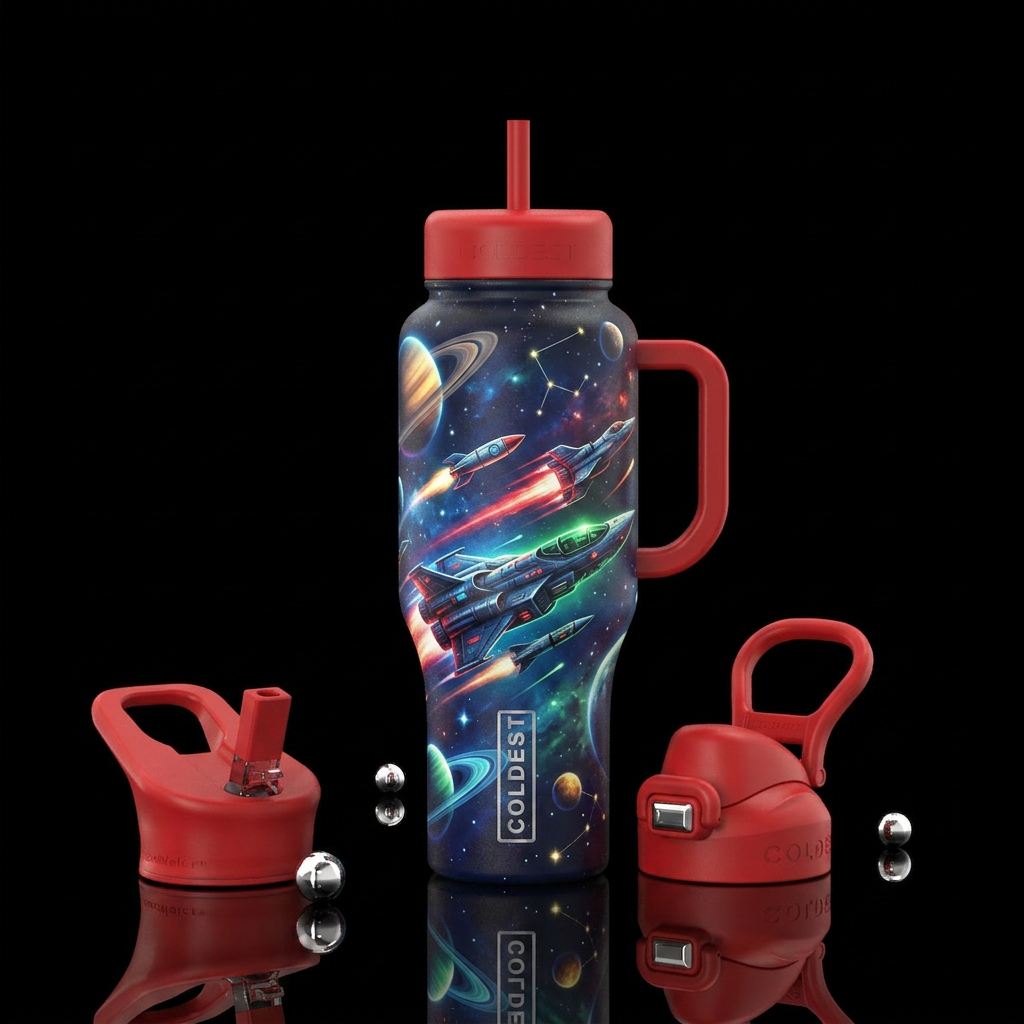 Drag race in space ships water bottle design