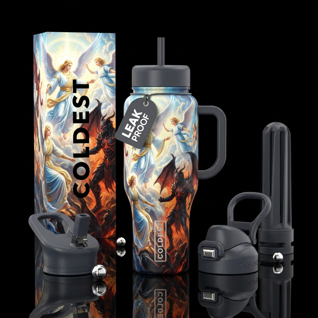 Angels and Demons water bottle design