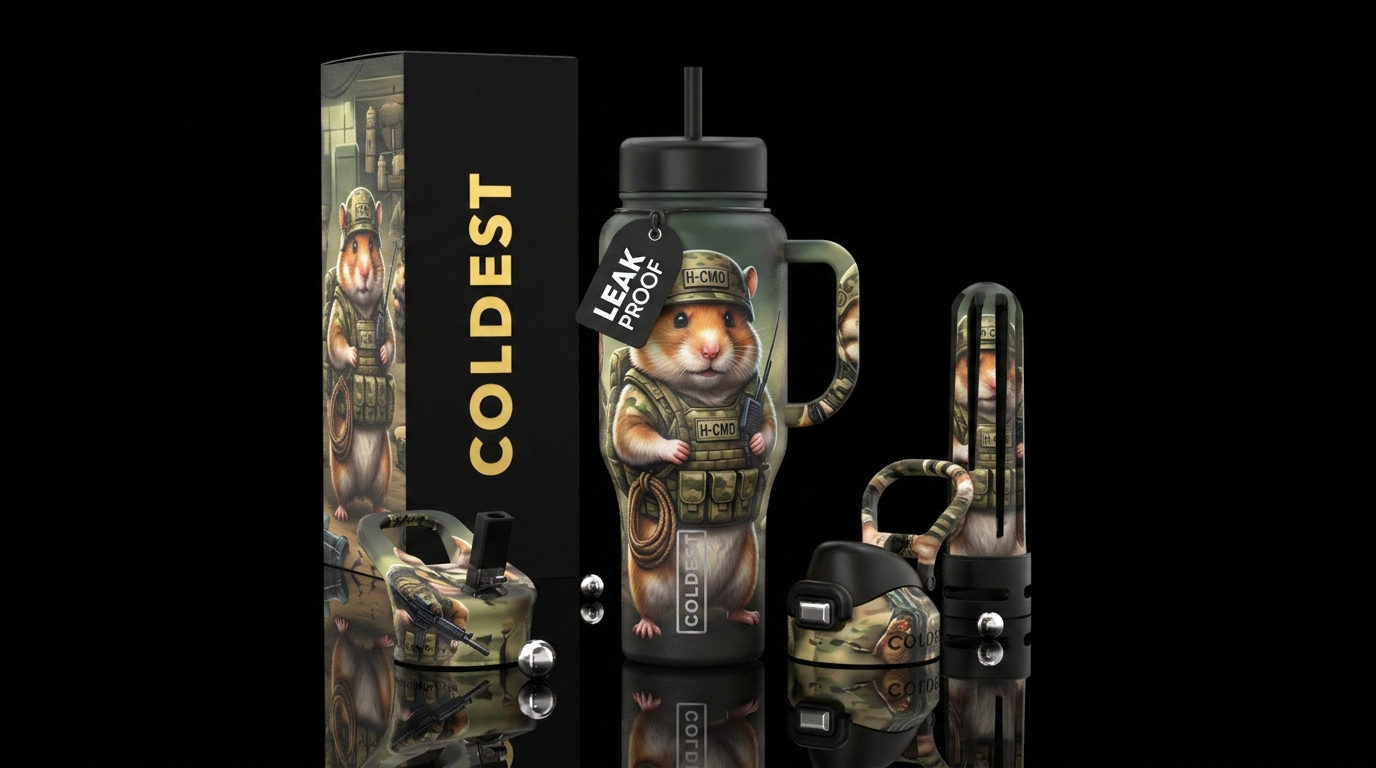Hamster Commando water bottle design