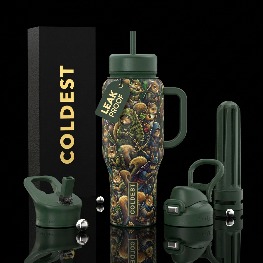Squirrel Assassin water bottle design