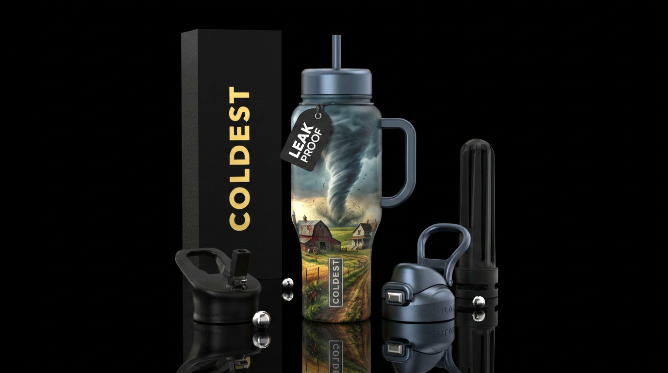 Tornado on a farm water bottle design