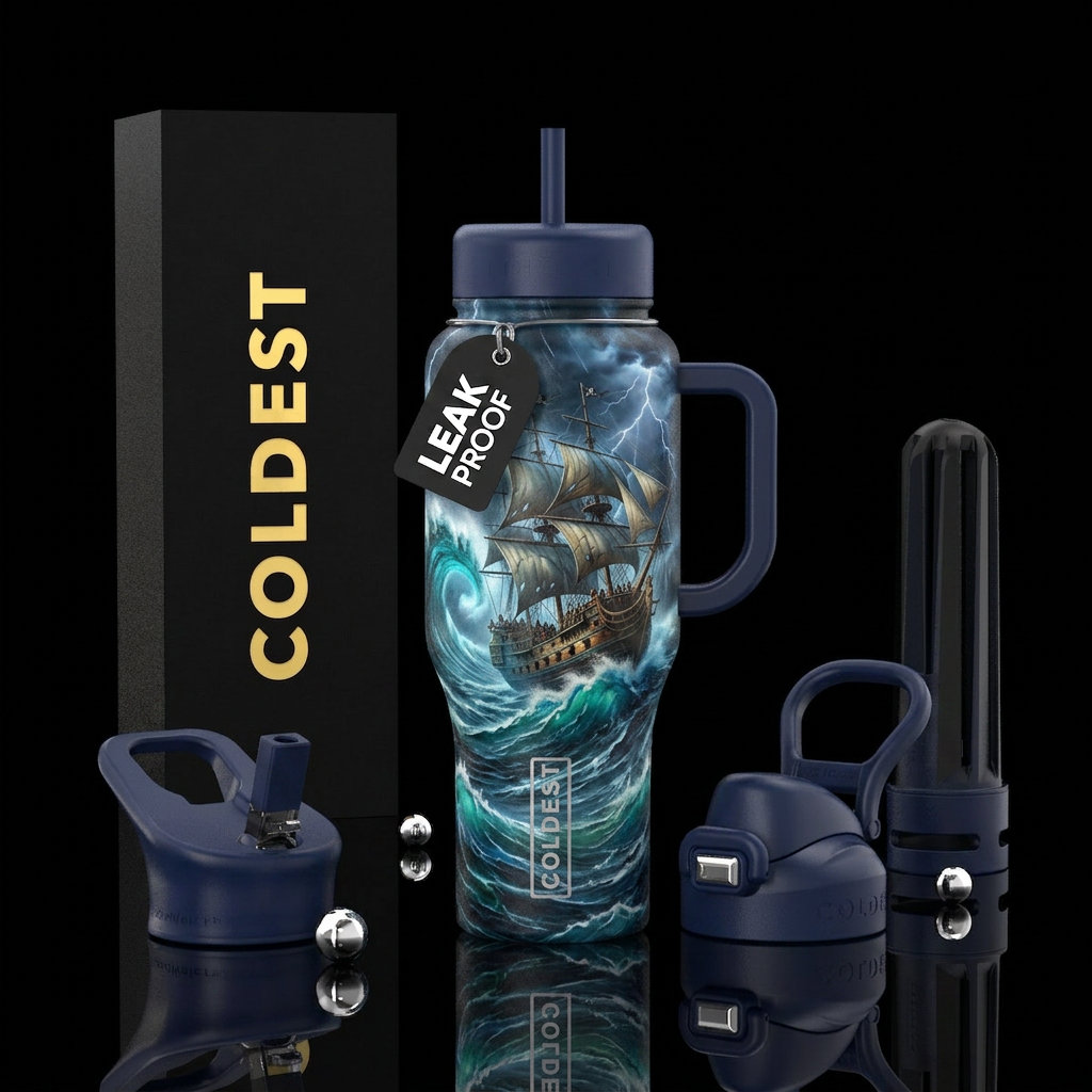 Pirate Ship in the Storm water bottle design