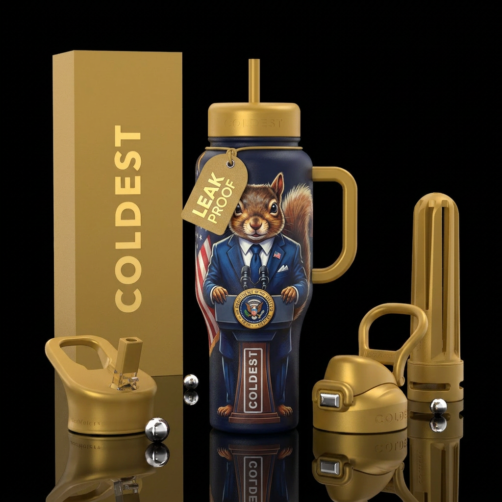 Squirrel dressed president of the united states water bottle design