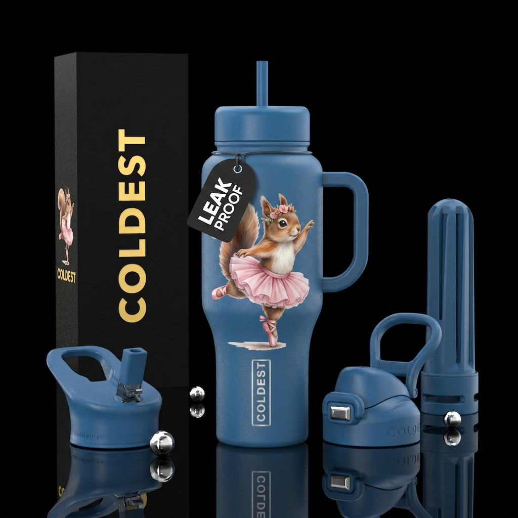 Squirrel dressed as ballerina water bottle design