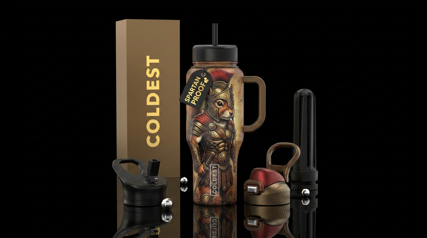 Squirrel dressed as Spartan warrior water bottle design