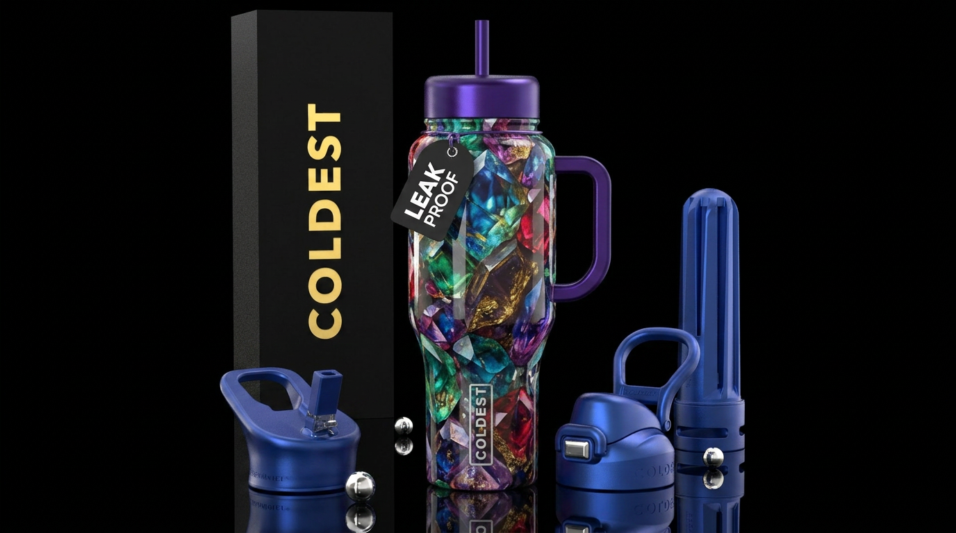 beautiul, abstract, gemstone water bottle design
