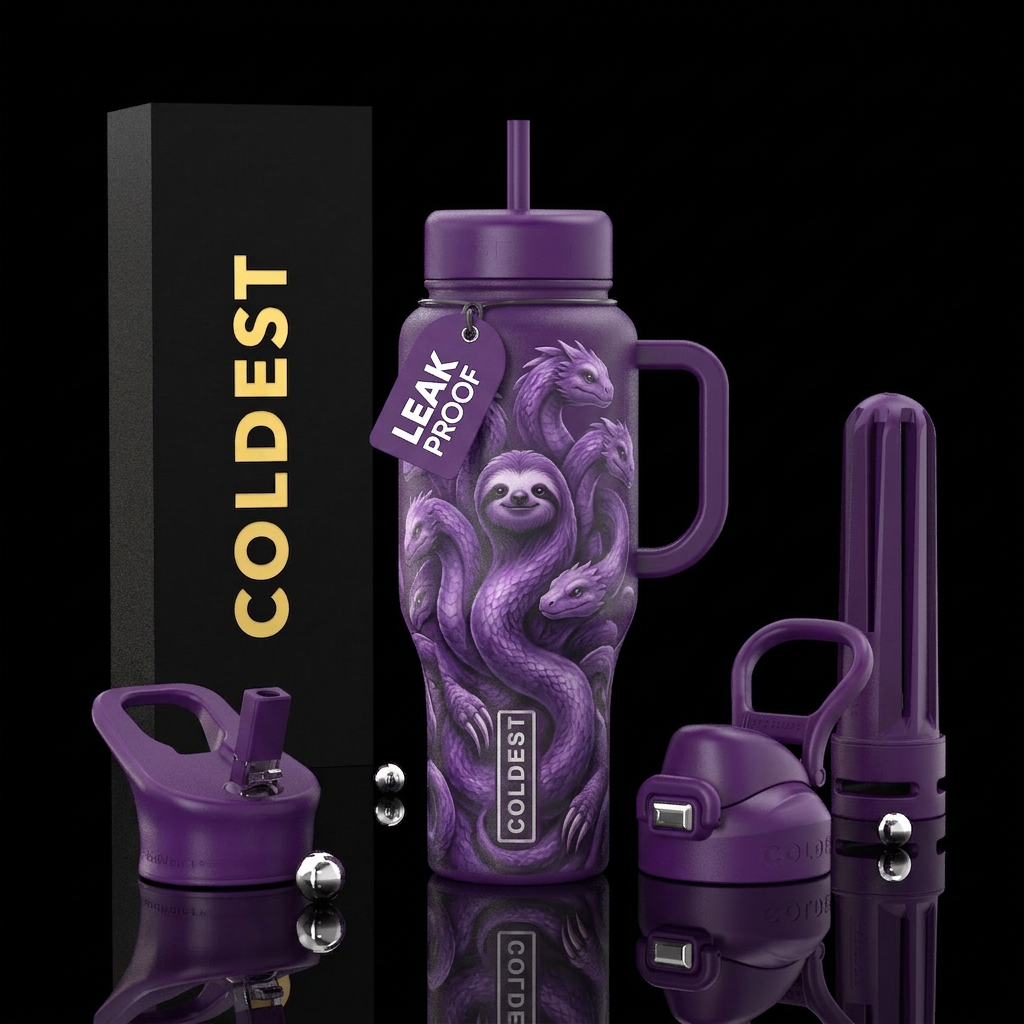 soft, sloth,, bold, amethyst, hydra water bottle design