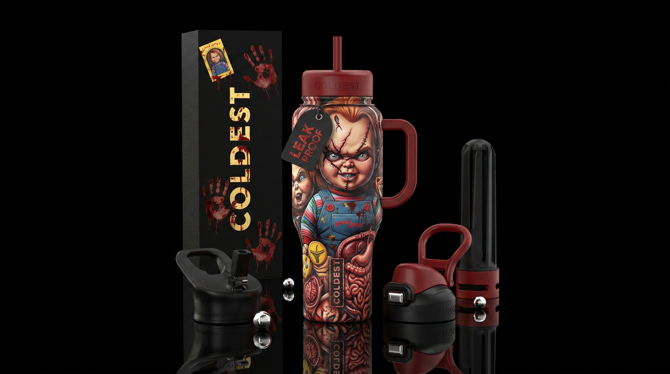 Scary,bloody,Chucky,guts water bottle design