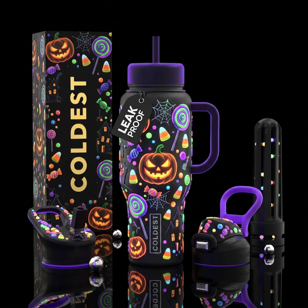 Scary, Halloween,, candy, neon, bioluminescent, bi... water bottle design