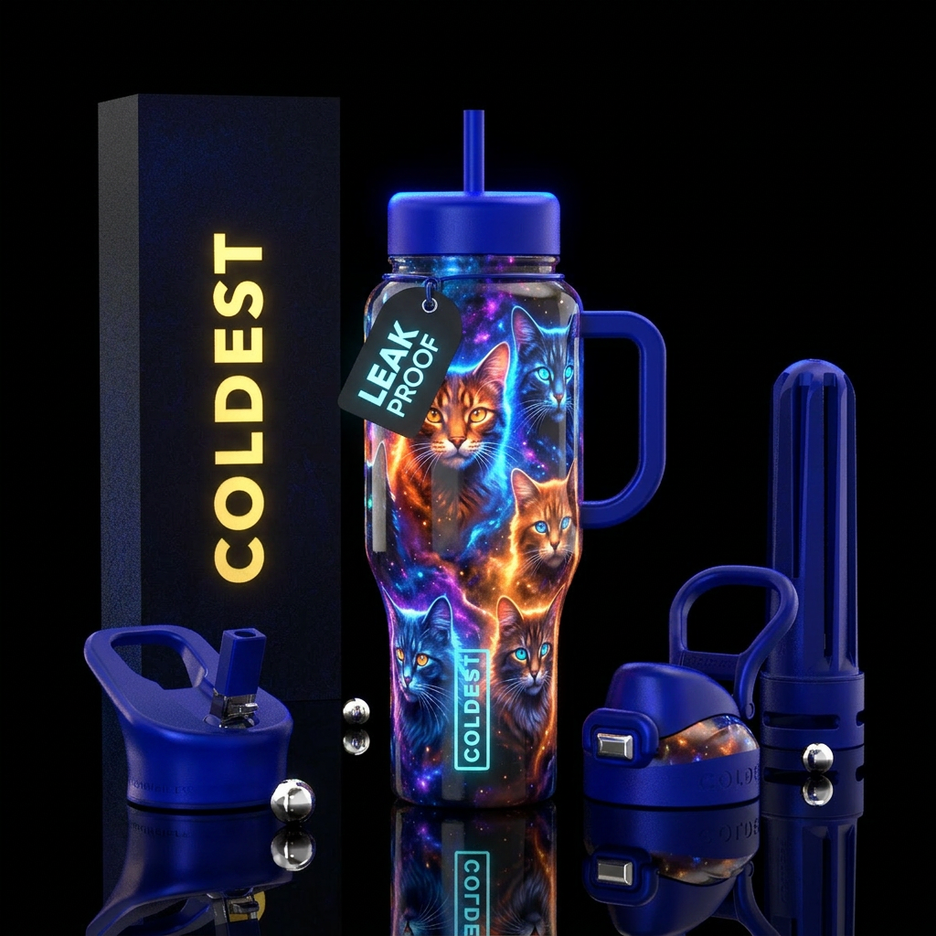 Warrior cats,glowie,realistic,, shiny water bottle design