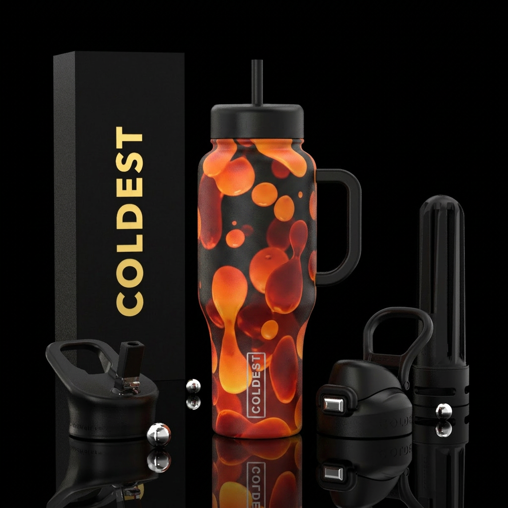 Orange and red lava lamp water bottle design
