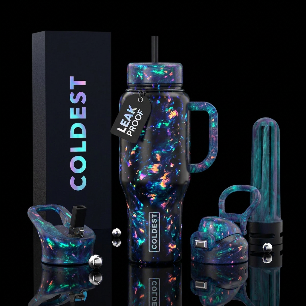 Glowing opal black bottle water bottle design