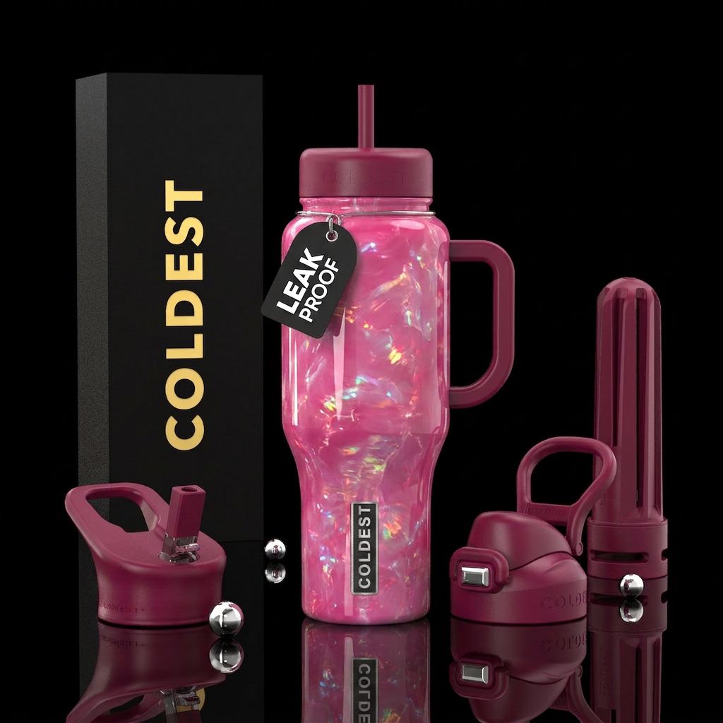 Dark pink bottle with white opal mixed in under pi... water bottle design
