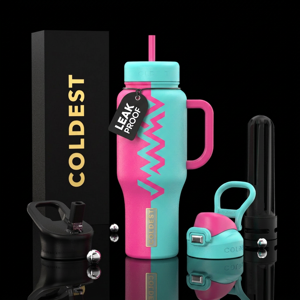 Vertical split hot pink and Tiffany blue. Zig Zig ... water bottle design