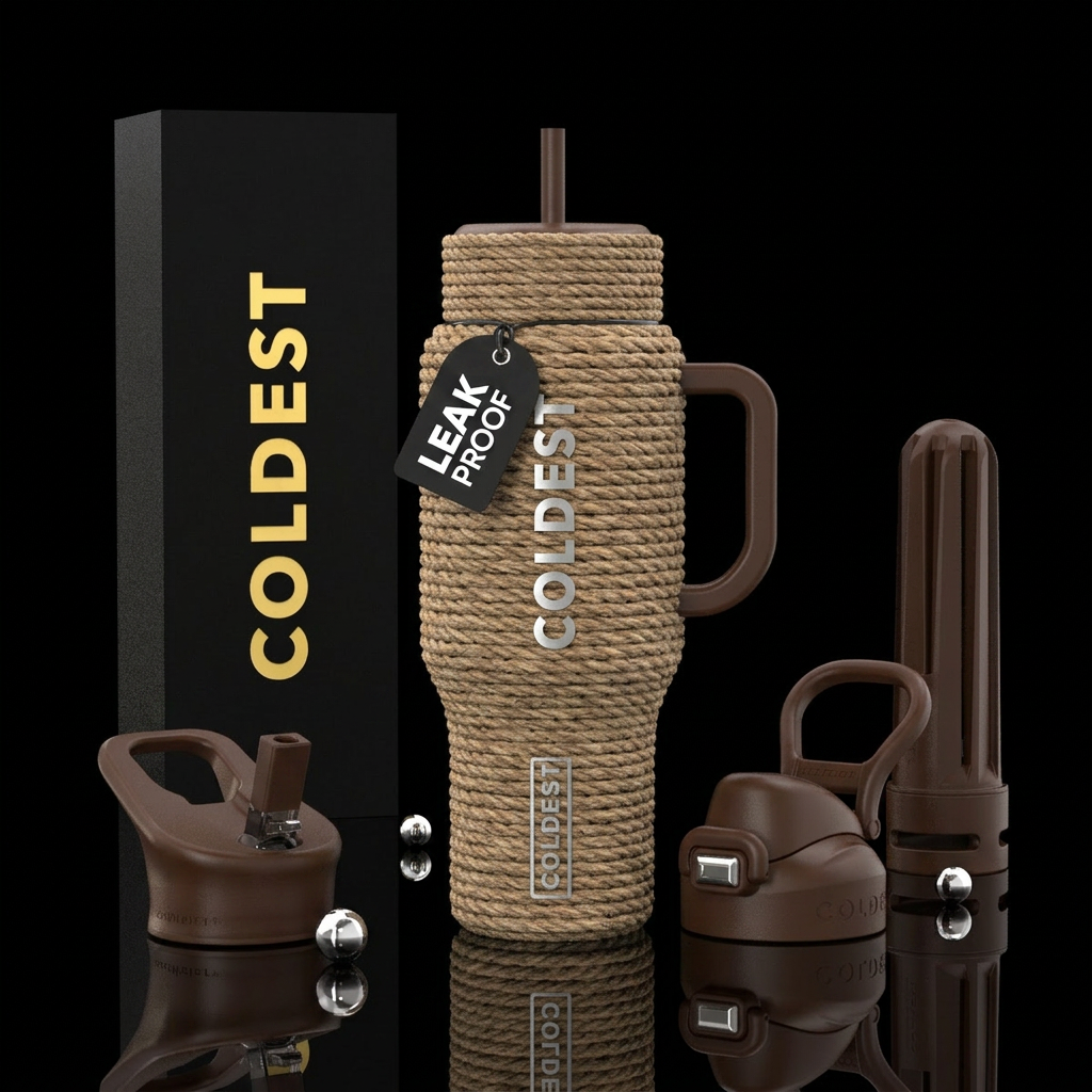 Rope wrapped around the bottle up to the top with ... water bottle design