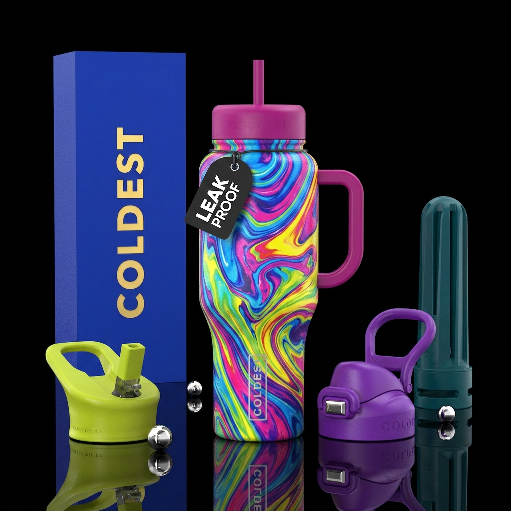 Design a cup that has been hydro dipped in vibrant... water bottle design