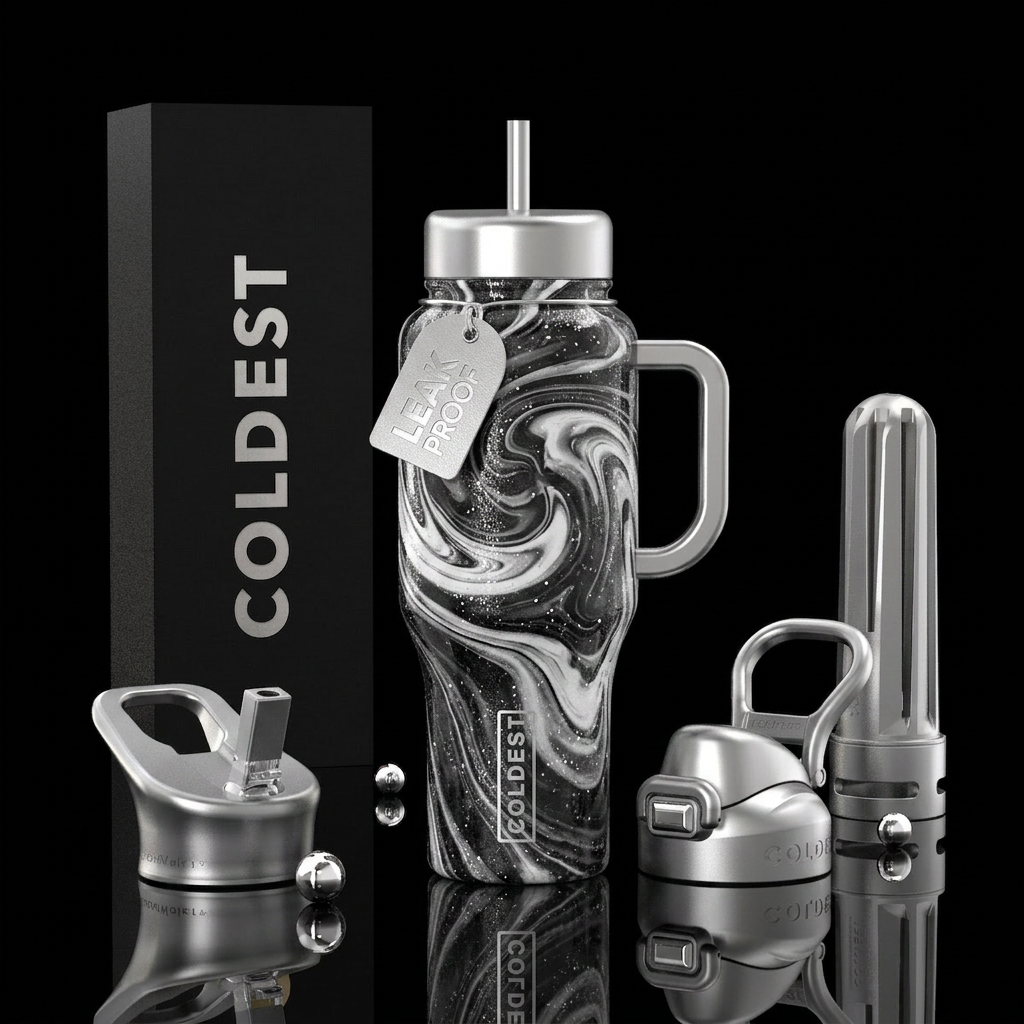 Hydro dipped in black and white with silver handle... water bottle design