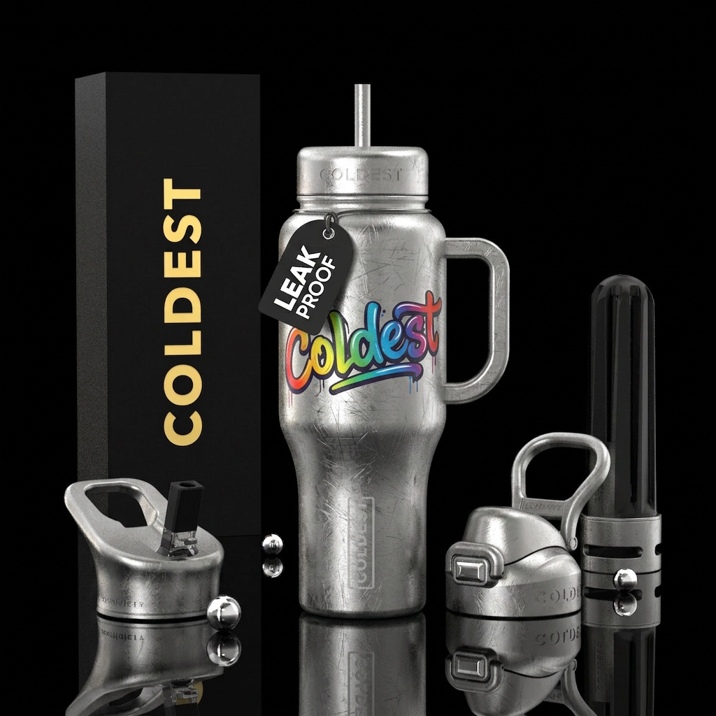 The word Coldest in graffiti on a dull silver "scr... water bottle design