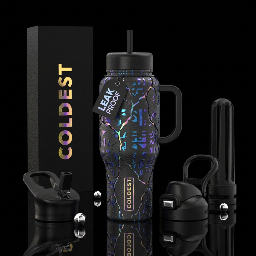 cracked, cartoon, irridescent, encryption water bottle design